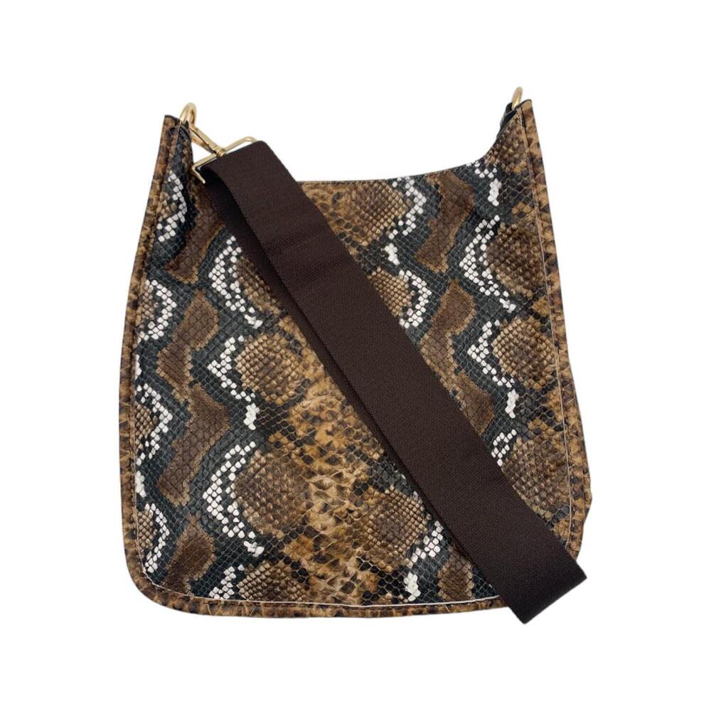 AHDORNED Printed Messenger with Coordinating Strap Brown Snake